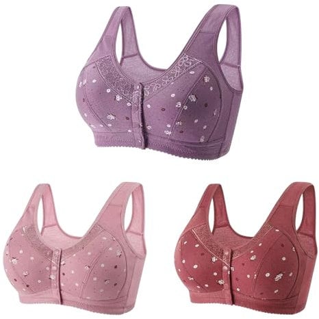 FunAloe Front Button Breathable Bra Cotton Bras for Women Seamless Bras for Women UK 3Pcs Women's Everyday Bras Bras for Women Plus Size Non Wired Bras Push Up Sports Bra Push Up Sports Bra
