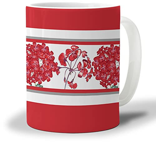 Geranien-Blumen-Keramik-Kaffeetasse, große Teetasse für Latte-Kaffee, Tee-Suppe als Geschenk für Freunde, 340 ml, spülmaschinen- und mikrowellengeeignet, Tassen für das Heimbüro, rotes Frühlings-Som