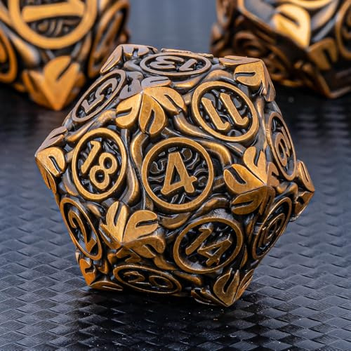KERWELLSI DND-Würfel-Set aus Metall, 7-teilig, Naturranken, Blätter, Rollenspiel-Würfel mit Geschenkbox, antikes Gold, Dungeons, Drachen, D- und D-Spielwürfel, D20, D12, D10, D8, D6, D4