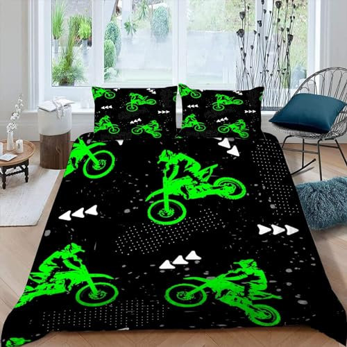 MEVASA Motorrad Bettwäsche 220x240 3D Motiv Flauschige Bettbezug Schwarz Qualität Luxus Atmungsaktiv Allergiker Mikrofaser Betten Set 3 Teilig mit Reißverschluss