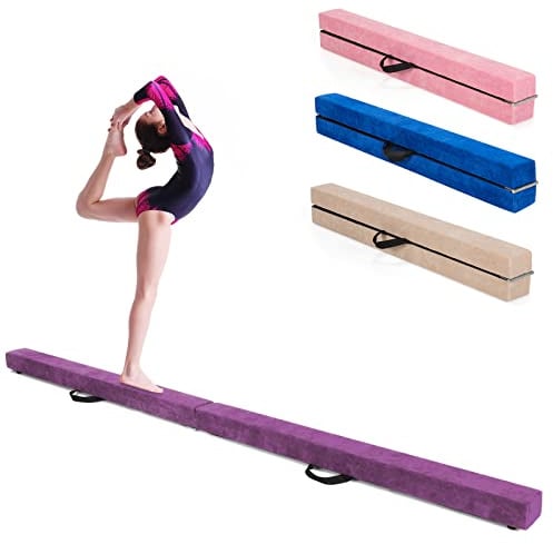 KOMFOTTEU Schwebebalken 210CM, Gymnastikbalken klappbar, Balance Beam Balancierbalken tragbar, balancierbalken rutchfest für Kinder Erwachsene bis 70kg, Gymnastik Balken für Turnen Zuhause (Lila)
