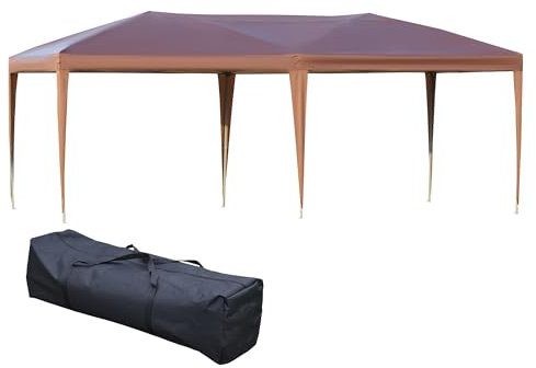 Outsunny Tonnelle Pliante 3x6m tonnelle de Jardin extérieur Barnum de Jardin Pop-up Pliant Sac Inclus Acier époxy Oxford Haute densité Marron