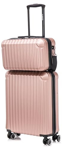 R.Leone Valigia Ryanair 55x40x20 cm+ 40x20x25 cm Set 2 Pezzi Trolley Bagaglio a mano 4 Ruote e Beauty Case in ABS 2208 (Rose Gold, Set 2 Pezzi S+XS)