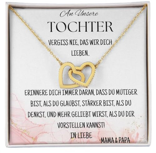 Ahnona - Mutter Tochter Geschenk, Mädchen Geschenke 11 Jahre, Teenager Mädchen Geschenke, 18. Geburtstag Mädchen, Double Herz Kette, An Unsere Tochter, Von Mama und Papa, Spruch (Standard Box (B))