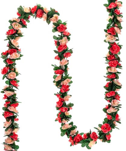 MWOOT 4 Pièces 2.5M Guirlande Fleurs Artificielles, Faux Rose Artificielle Vigne, Fausse Guirlande de Fleurs en Soie Suspendue pour Arche de Mariage Mur Fêtes Maison Jardin Exterieur Décoration(Rose)