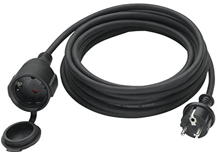 Cavo di prolunga per esterni, 20 m, in gomma, con spina Schuko per esterni, IP44, cavo di prolunga H05RR-F 3G1,5 mm² con tappo di protezione, cavo elettrico esterno, 3500 W, nero