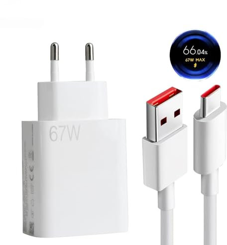 Wonvify Cargador Xiaomi 67W, Cargador de Pared de Carga Rapido para Redmi Note 13 Pro, Xiaomi 14, 13, 12, 12t, 12s, Nota K60, K50, 11, 11s, 12 ProPlus, Poco X6, F5, X5, con Cable de 1,5M