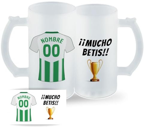 DEREGALOOS Jarra Personalizada con nombre de Fútbol Betis. Jarra de cerveza personalizada. Regalo Original para Aficionados del Futbol. Regalos Mundial Futbolistas. (Betis)