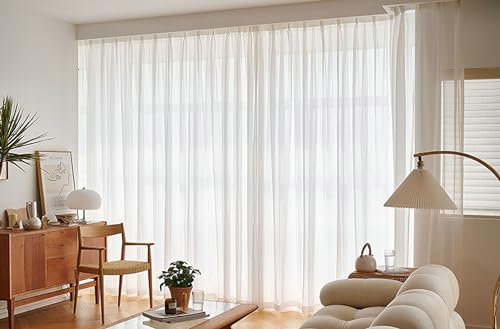 Homxi Gardinen Voile 2er Set,2 x 102W x 214H cm,Gardinen Transparent Küche Weiß Einfarbig Gardinen mit Ösen