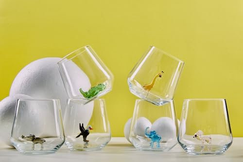 Minizoo Paris Verre à Eau | Gobelets | Lot de 6 | 345cc | Série de Safari | Fête | Cadeaux de Noël | Figurines en Verre de Murano pour la décoration intérieur
