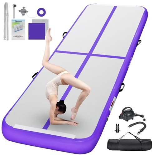 FBSPORT Airtrack Matte, 10cm Hoch Verdicken 4M Tumbling Matte,Gymnastikmatte mit Luftpumpe,Trainingsmatte mit Tragetasche,Turnmatte für Zuhause, Outdoor,Yoga