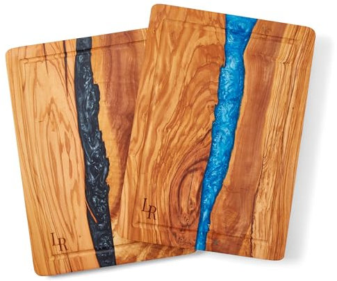 Lux Resin - Premium Olive Wood Chopping Board, Cutting Board with Resin, Large Chopping Board (35 x 25 x 2cm), Wooden Serving Board, Pre-Oiled, Cutting Board for Kitchen (Blue)