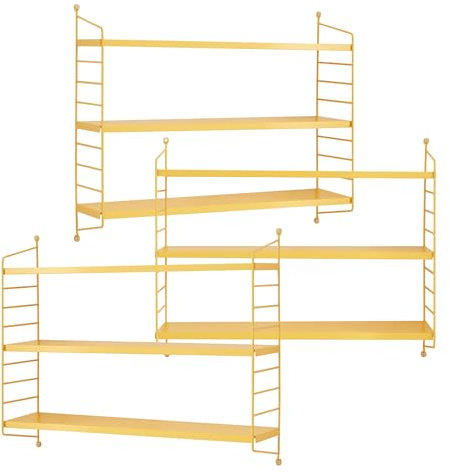[en.casa] Modulares Wandregal Strängnäs 3er Set Metallregal Gelb Hängeregal mit 3 Regalböden Badregal Küchenwandregal Wandablage Wohnzimmer