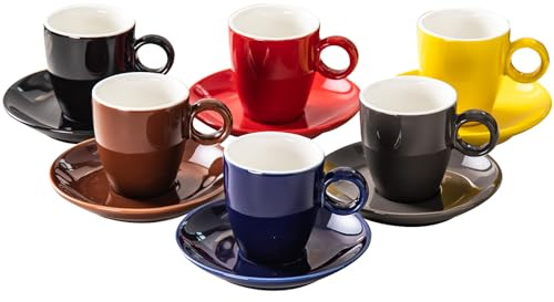NewSangXia Espressotassen mit Untertassen 6er-Set, 70 ml buntes Kaffeetassen-Set, Keramik-Teetasse mit Griff, Espresso Tassen Set