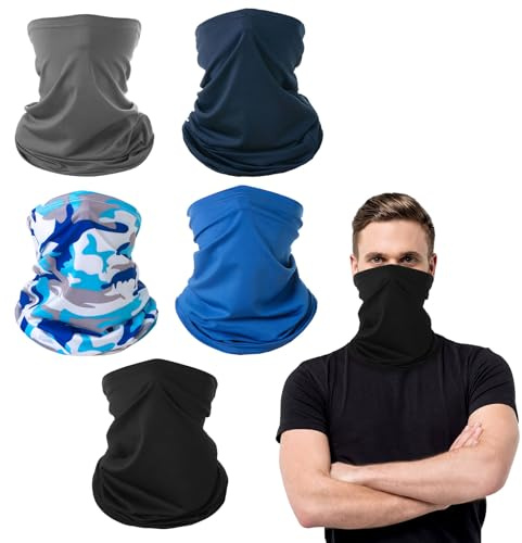 UILYNIU 5 Stück Schlauchschal Herren Damen, Multifunktionstuch Gesichtsmaske Bandanas Schutz Maske Sonnenschutz Schal, Halstuch Motorrad Herren Neckwarmer Loop Schal für Outdoor Radfahren (5PCS)