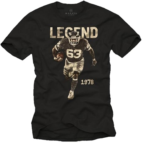 MAKAYA Mücke 63 T-Shirt Herren American Football Trikot Vintage Retro Motiv Bulldozer Schwarz XXXXL
