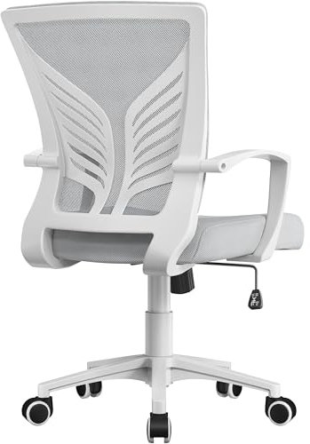 Yaheetech Ergonomic Height Adjustable Office Chair Mesh Backrest Swivel Desk Chair with Comfy Armrests for Meeting Rooms/Home Office, Grey