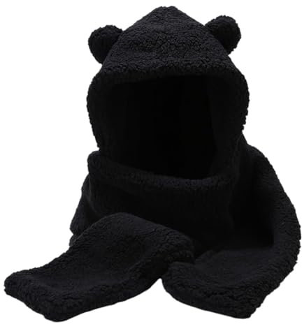 Asudaro Flauschige Beanie-Mützen für den Winter2-in-1süße Ohrenmütze mit Schaldicke warme Plüschmütze mit TierohrenSherpa-Mütze für Damen und Herren
