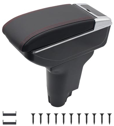 KAERGK Bracciolo Auto Compatibile con Fiat 500 | Vano Portaoggetti a Due livelli, Facile da Montare, Bracciolo Regolabile per Auto, Pelle PU, Linea Rossa