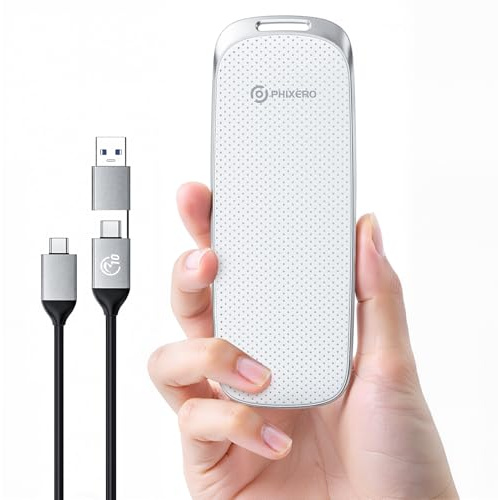 PHIXERO P10PRO SSD Portátil Externo 512GB(SSD NVMe portátil), hasta 1050MB/s, USB 3.2 Gen2, Incluye Cable USB C 2 en 1, Disco Duro Portátil para iPhone 15+/Android/Windows/Mac, Blanco