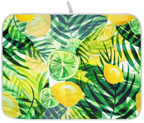 Dish Drying Mat Draining Mat for Kitchen Counter Green Leaves Orange Lime Lemon Absorbent Coffee Mat Non Slip Sink Dish Drainer Kitchen Accessories 40x45cm