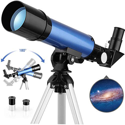 MOZMY Teleskop Kinder, Astronomical Telescope Fernrohr Teleskop 360/50mm, Refraktor Teleskop für Kinder Einsteiger Amateur-Astronomen mit Verstellbarem Stativ, 2-Okulare, 3X Barlow Len (Blau)