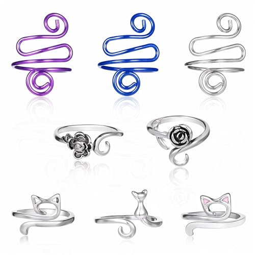 8 Stück Häkelring Set für Finger, Verstellbarer Garnspannungs-Kontrollring, Metalloffener Garnführungs-Häkelring, schnelleres Stricken, Fingerhüte, Halter, Zubehör für Häkler und Stricker