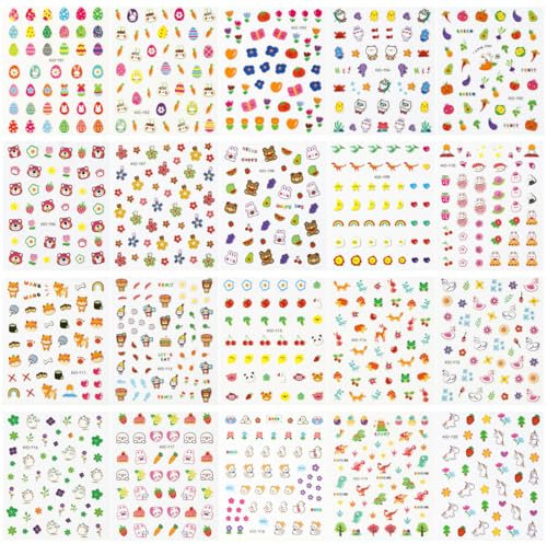 GGUFAY Bambina Adesivi Unghie Nail Art 20 Fogli Stickers Unghie Autoadesivi Decorazioni Unghie Nail Art Disegni