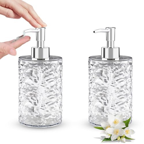 Zosenyer Seifenspender Bad, Soap Dispenser, 2 Stück 400ML für Küche, Badezimmer, Handseifenspender, für Shampoo, Spülmittel, Duschgel, Transparenter Seifenspender Kunststoff, mit Wellentextur, Rund