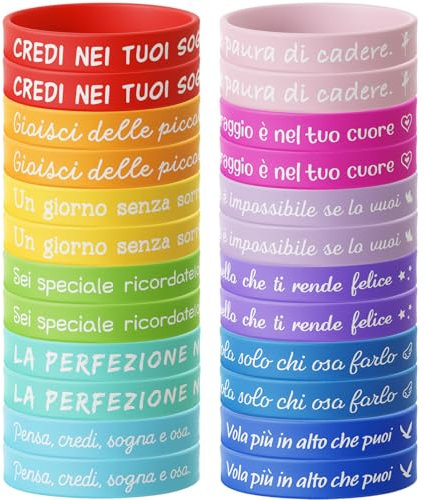 BETESSIN 24 Braccialetti Bambini con Frasi Motivazionale Silicone Bracciale Colorati Gadget Compleanno Bambini Regalo per Fine Festa Compleanno Amicizia Natale (24)