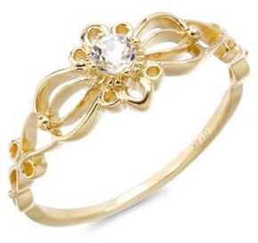 Verlobungsring Damen Gold Vintage, Promise Ring Frau Hohle Blume mit Solitär Weißer Topas 14K Gelbgold Größe 61 (19.4)