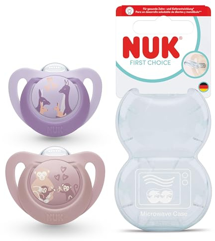 NUK First Choice Baby Dummies | 6-18 Months | Orthodontic Soothers | Soothes 99% of Babies** | Monkey & Kangaroo | 2 Count