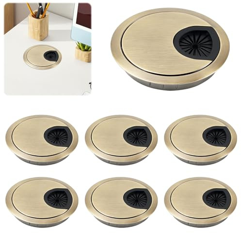 6 Pack 60mm Desk Cable Grommet, Heavy Duty Zinc Alloy Desk Cable Hole Cover Cable Wire Grommet for Management Office Computer Wires