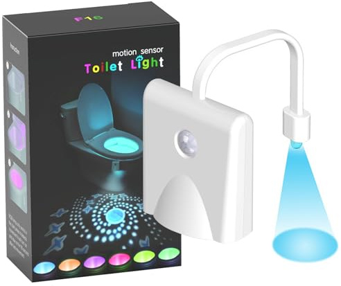 Tuieert Motion Sensor Toilet Night Light, USB Rechargeable LED Toilet Bowl Light with 16 Colors, Waterproof Motion Activated Bathroom Night Light for Toilet Seat, UK Plug Included