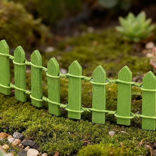 Dunkelbraun Miniatur-Gartenzaun HolzzaunFlexibler Miniatur-Zaun, Miniatur Zaun Gartenzaun Holz, verwendet für Miniaturlandschaft Puppenhaus Blumentopf Fee Gartendekoration (Grün)