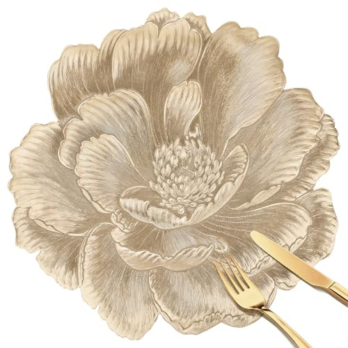 fanquare 6 Stück PVC Gold Platzsets Runde Metallische Blumen Florale 38cm