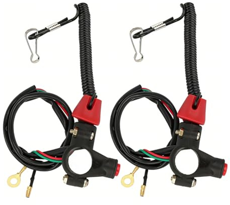 Akozon Interrupteur D'attache de Moteur de Moto, 2 Pièces, avec Lanière, pour Guidon de 22mm, Vtt, Tondeuses Autoportées, Moteurs Hors-bord