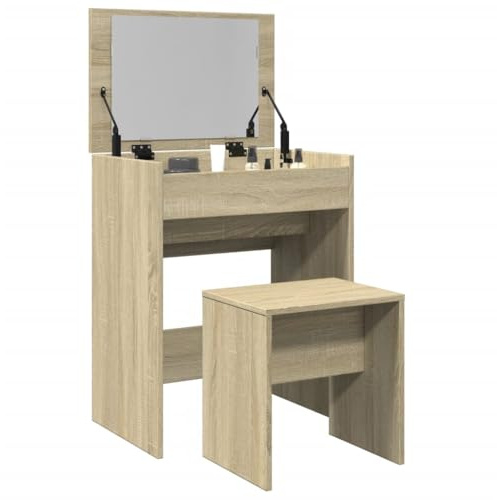 Lumanois Schminktisch mit Hocker Sonoma-Eiche 60x40x113,5 cm,24.5kg,848215