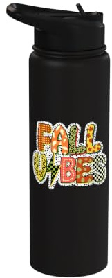Fall Vibes Falling Leaves, Pumpkins, and Earthy Tones, Stainless Steel Insulated Water Bottle