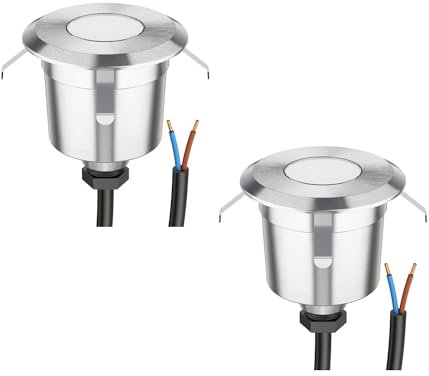 ledscom.de 2 Stück LED Bodeneinbauleuchte AGENA für außen, IP65, edelstahl, rund, 60mm Ø, warmweiß