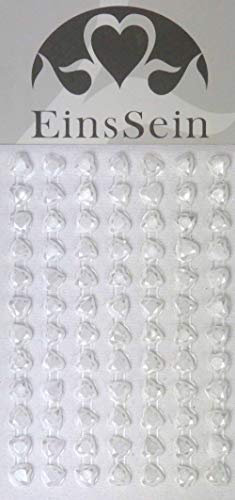EinsSein 84x Aufkleber Sticker selbstklebend 5,5mm Herz Diamant Weiss Glitzersteine Strasssteine Einladungskarten