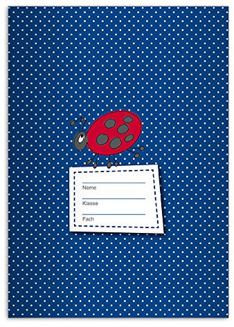 4 süße DIN A5 Schulhefte, Rechenhefte mit Marienkäfer, blau Lineatur 7 (Kariertes Heft)