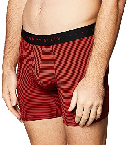 Perry Ellis Men's Stripe Designed Boxer Shorts Relaxed Fit, Black/Red, Medium
