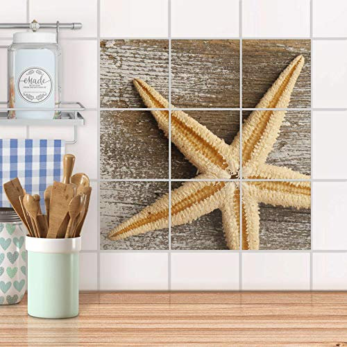 Klebefliesen für Küche und Bad I Fliesen-Folie Sticker selbstklebend I Fliesen renovieren - Fliesenmotiv für Küchen- und Badfliesen I Design: Starfish