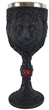 Quanzhou Quankang Craft Calice di Lupo Nero con Pietre Rosse e Inserto in Metallo