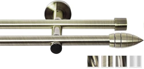 Rollmayer metall Gardinenstange Ø 16mm Rohr, Gold für Ösenvorhang Gardinen Vorhang (Allegro 400cm lang, gold, 2-läufig) Modern Vorhangstange Ohne Ringe!