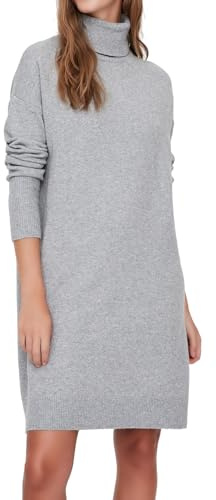 Vero Moda Brilliant Long Sleeve Rollneck Jumper Dress, Light Grey Mix, L