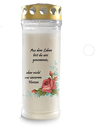 Gedenkkerze, Grabkerze, liebevolle Motive, Brenndauer ca. 7 Tage (Rose)