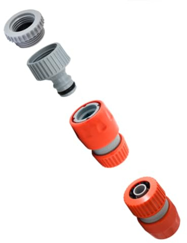 Siroflex 4450/AS Kit conectores para manguera de jardín – Toma de grifo 3/4 con reducción 1/2 y 2 conectores rápidos para manguera 1/2–5/8, abrazadera en POM, muelle de acero y sistema de sujeción