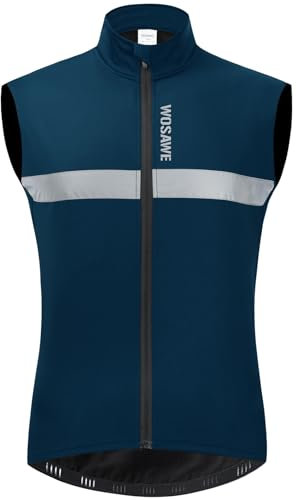 WOSAWE Homme Gilet de Cyclisme Coupe-vent, Toison Thermique Maillot Cycliste sans Manches pour Automne Hiver (Bleu XL)